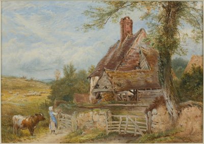 Landschap met Huisje, Meisje en Koe door Myles Birket Foster